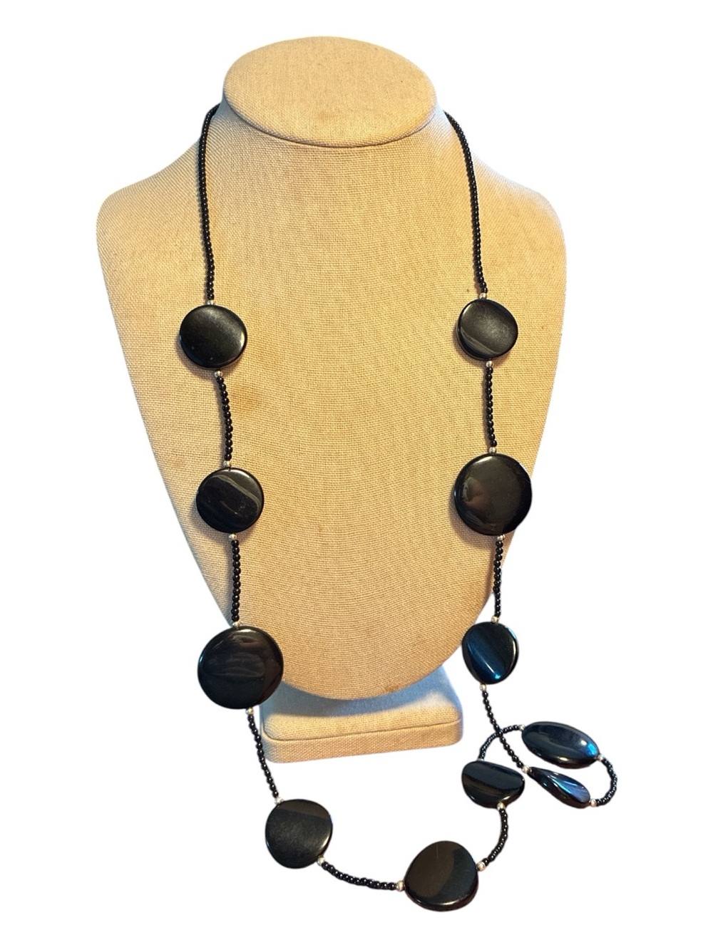 🔵 Black Long Disc Necklace ~ 38 Inches